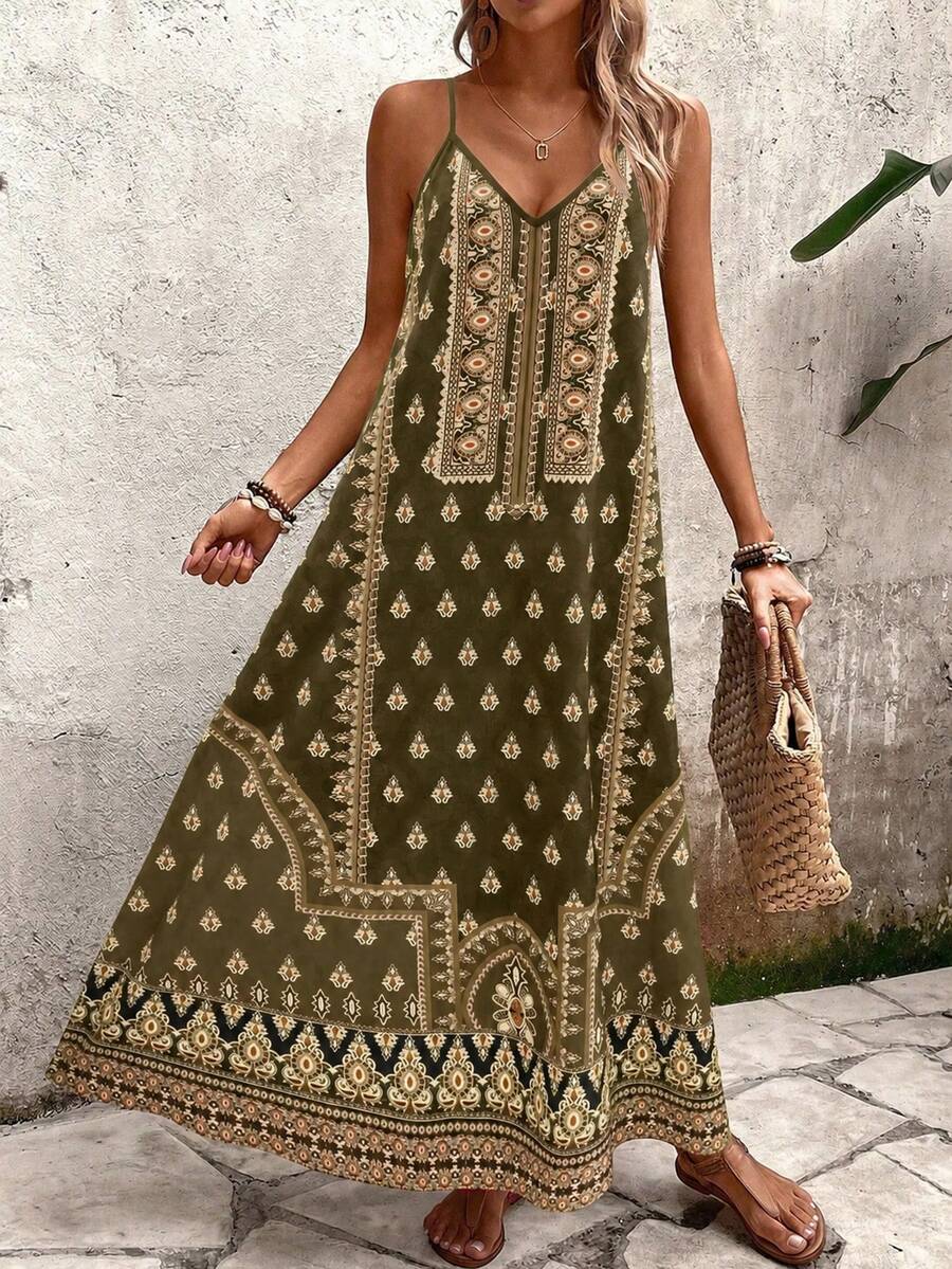 Vestido Longo Estampa de Onça com Alças Finas