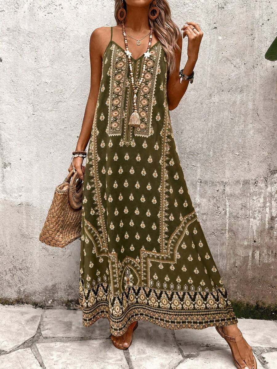 Vestido Longo Estampa de Onça com Alças Finas