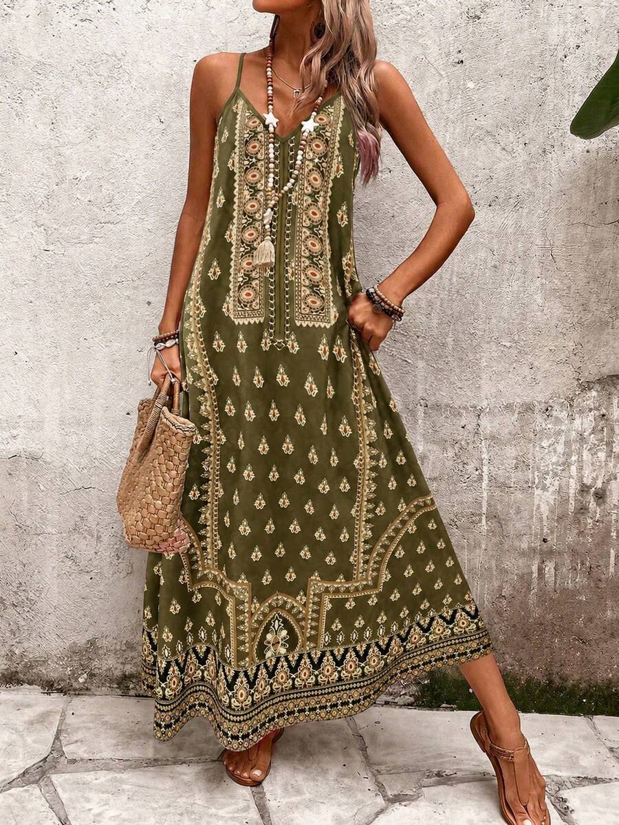 Vestido Longo Estampa de Onça com Alças Finas