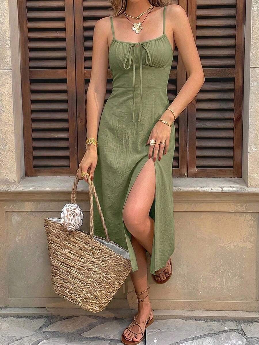 Vestido Camiseta com Amarração e Fenda - La Lecce