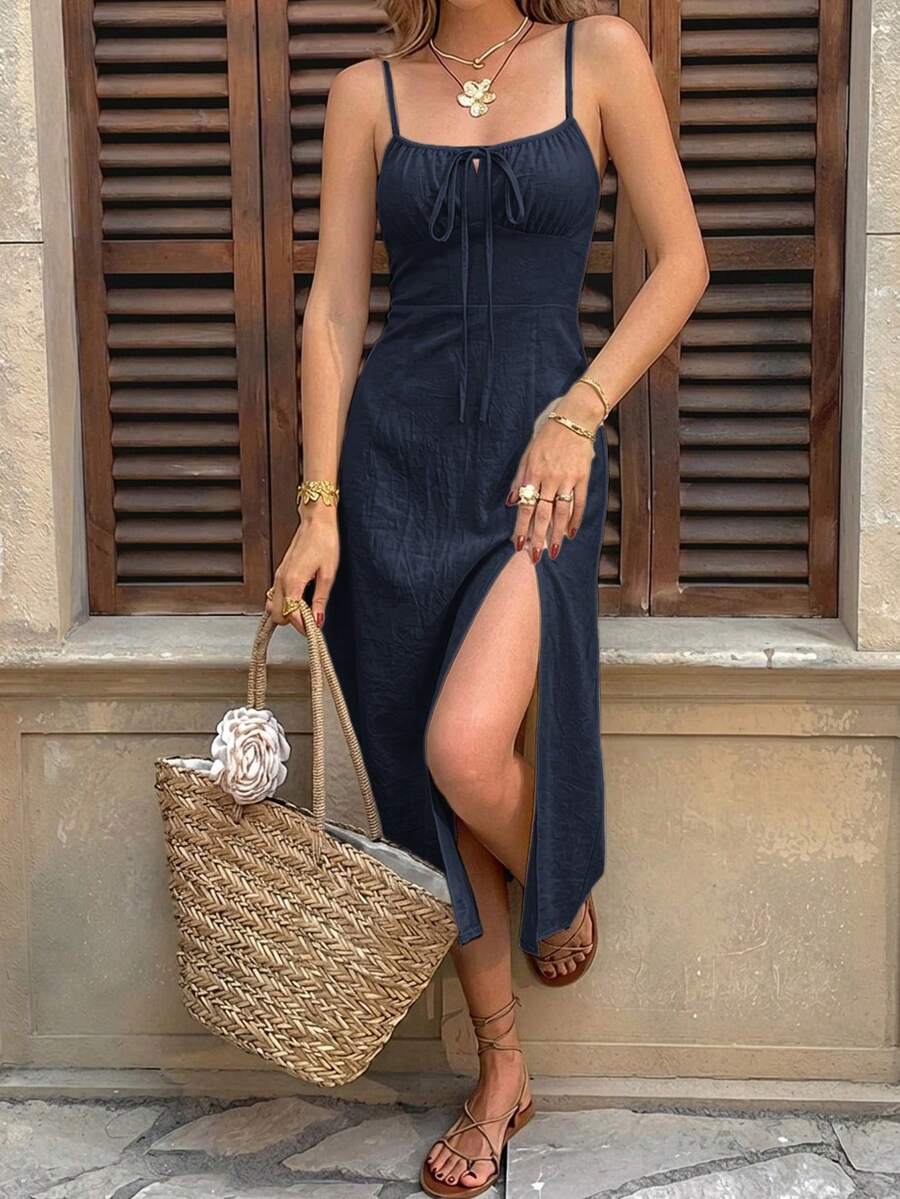 Vestido Camiseta com Amarração e Fenda - La Lecce