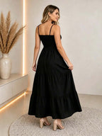 Vestido Longo Boho de Alças com Franzido em Camadas - La Lecce