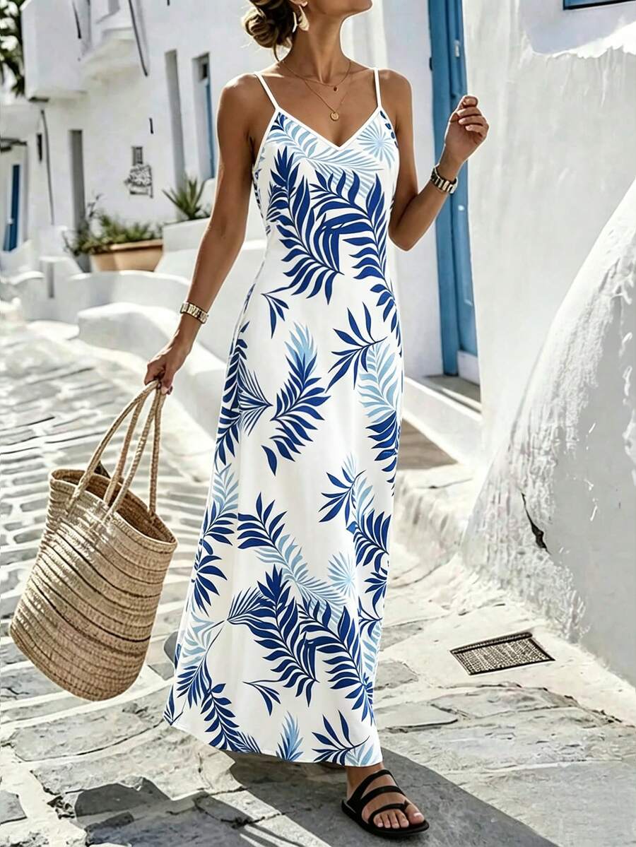 Vestido Longo Boho de Alças Finas com Bainha Assimétrica - La Lecce