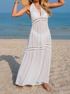 Vestido Saída de Praia Longo Halter em Crochê Vazado - La Lecce