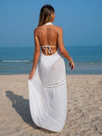 Vestido Saída de Praia Longo Halter em Crochê Vazado - La Lecce