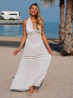 Vestido Saída de Praia Longo Halter em Crochê Vazado - La Lecce