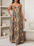 Vestido Longo Floral Decote V com Aplicação de Rosa 3D