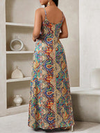 Vestido Longo Floral Decote V com Aplicação de Rosa 3D