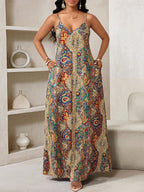 Vestido Longo Floral Decote V com Aplicação de Rosa 3D