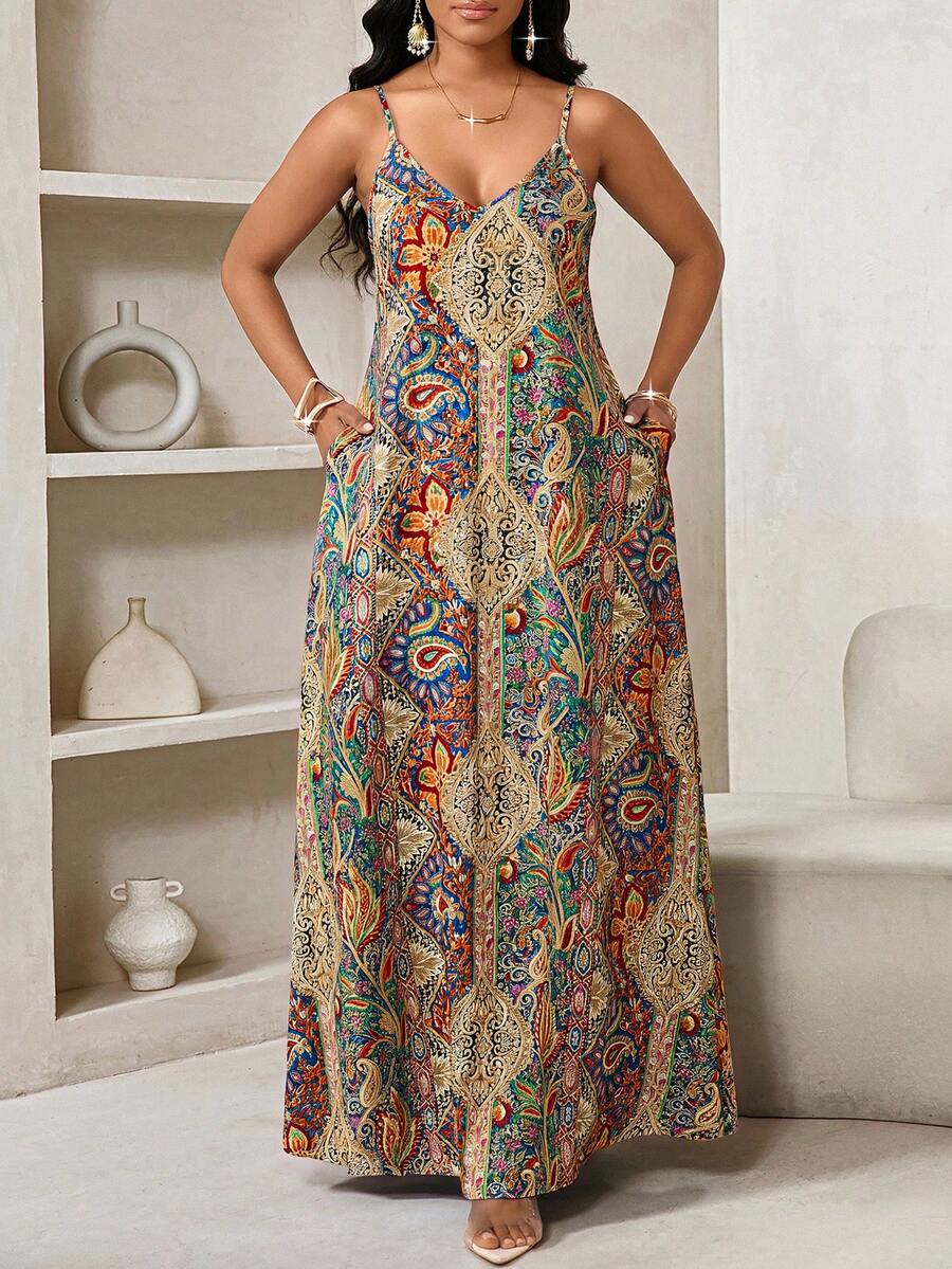 Vestido Longo Floral Decote V com Aplicação de Rosa 3D