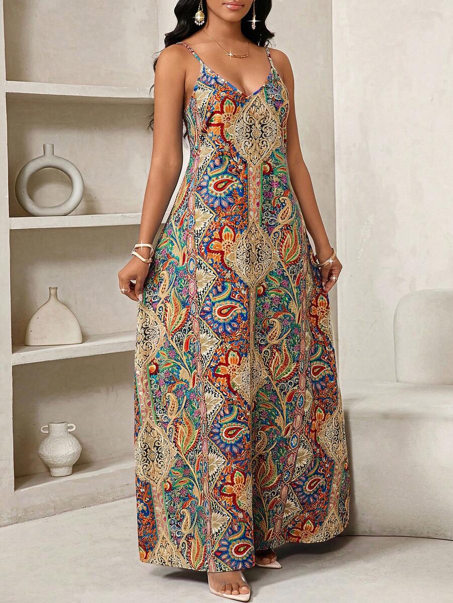 Vestido Longo Floral Decote V com Aplicação de Rosa 3D