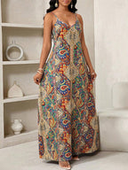 Vestido Longo Floral Decote V com Aplicação de Rosa 3D