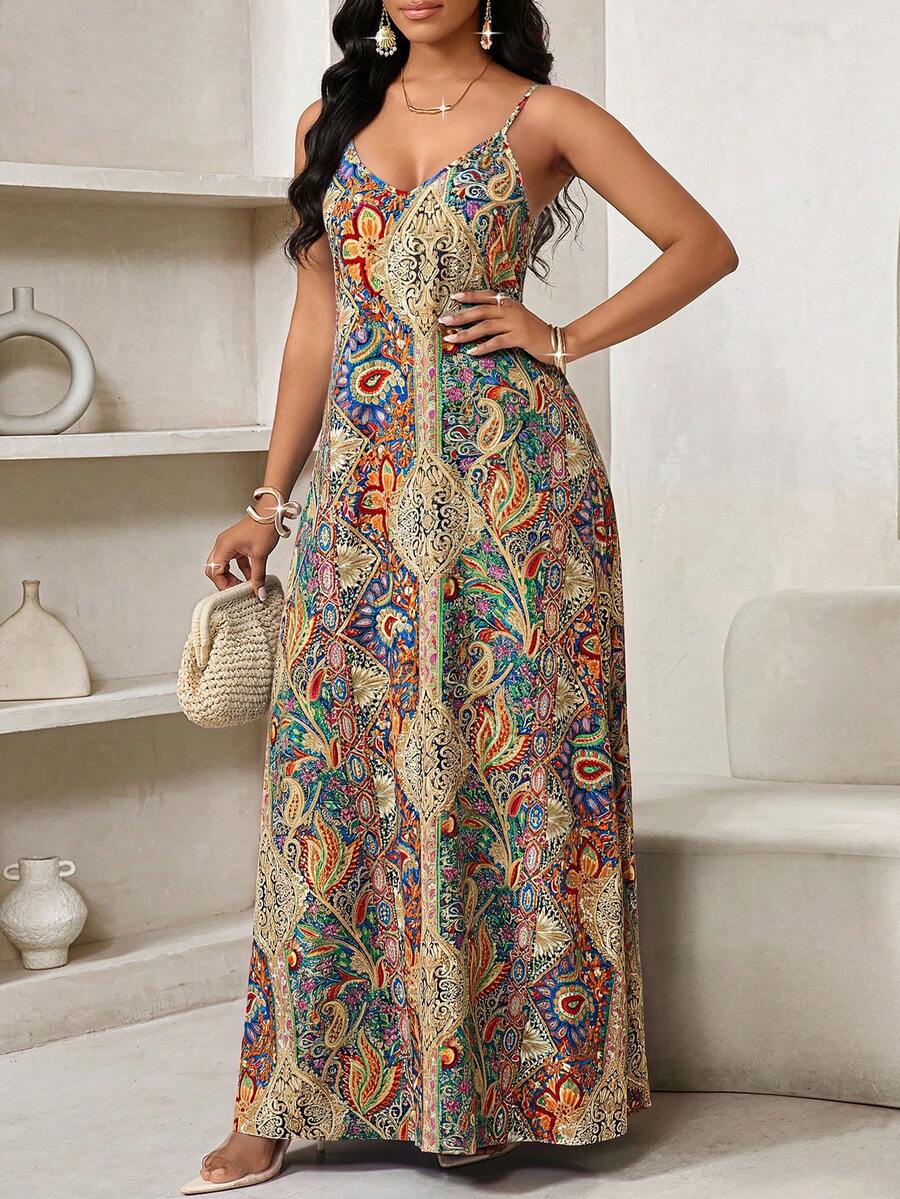 Vestido Longo Floral Decote V com Aplicação de Rosa 3D