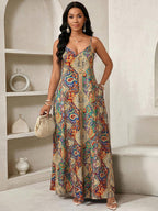 Vestido Longo Floral Decote V com Aplicação de Rosa 3D