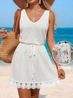 Vestido Saída de Praia Longo com Decote V e Laço Contrastante - La Lecce