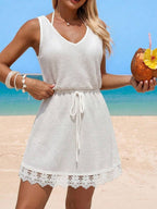 Vestido Saída de Praia Longo com Decote V e Laço Contrastante - La Lecce