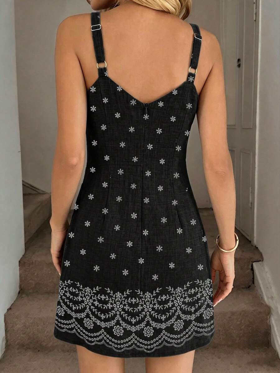 Vestido Mini de Alças com Estampa de Coqueiro e Costas Abertas