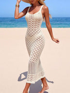 Vestido Saída de Praia Longo Transpassado em Tricô Vazado - La Lecce