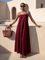 Vestido Longo Solto de Alças Finas com Babado - La Lecce
