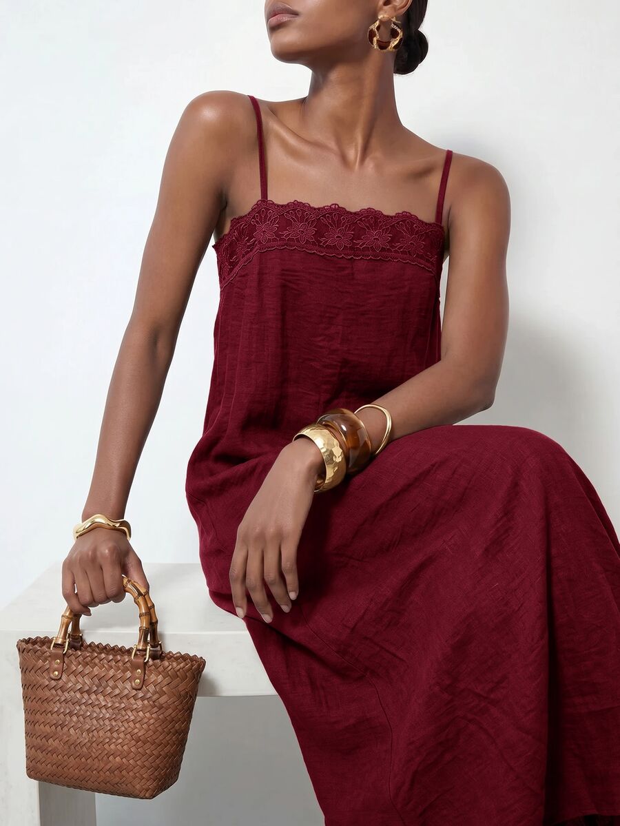 Vestido Longo Solto de Alças Finas com Babado - La Lecce