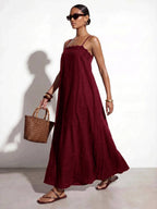 Vestido Longo Solto de Alças Finas com Babado - La Lecce