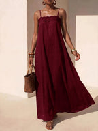 Vestido Longo Solto de Alças Finas com Babado - La Lecce
