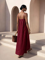 Vestido Longo Solto de Alças Finas com Babado - La Lecce