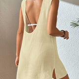 Vestido Saída de Praia com Decote U e Costas Abertas