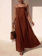 Vestido Longo Solto de Alças Finas com Babado - La Lecce