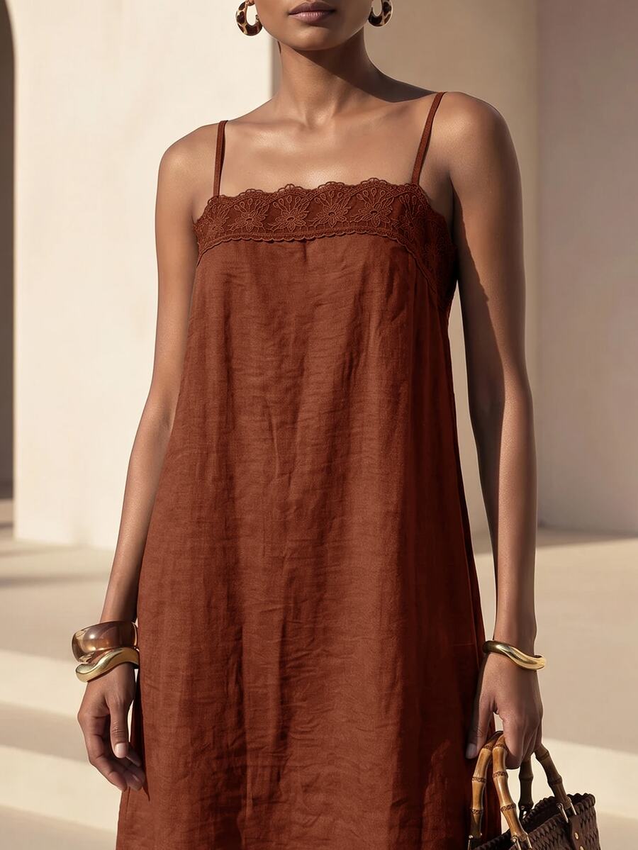 Vestido Longo Solto de Alças Finas com Babado - La Lecce