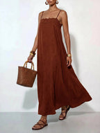 Vestido Longo Solto de Alças Finas com Babado - La Lecce