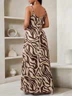 Vestido Maxi de Alças com Estampa Geométrica e Bolsos