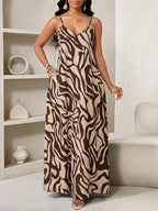 Vestido Maxi de Alças com Estampa Geométrica e Bolsos