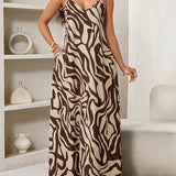 Vestido Maxi de Alças com Estampa Geométrica e Bolsos