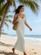 Vestido Saída de Praia Longo em Tricô com Costas Abertas