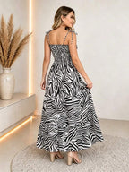 Vestido Longo Boho de Alças com Franzido em Camadas