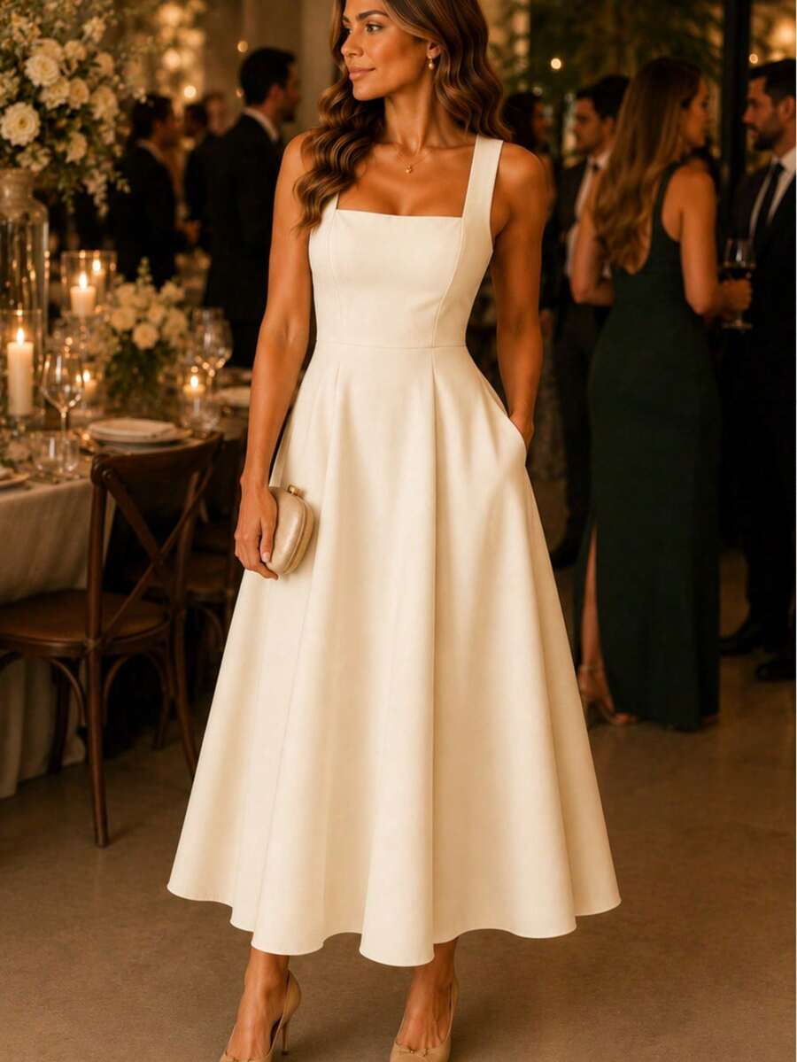Vestido Longo de Festa com Alças Grossas e Costas Abertas - La Lecce