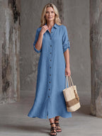 Vestido Saída de Praia Chemise Midi com Botões e Manga Dobrável