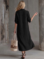 Vestido Saída de Praia Chemise Midi com Botões e Manga Dobrável