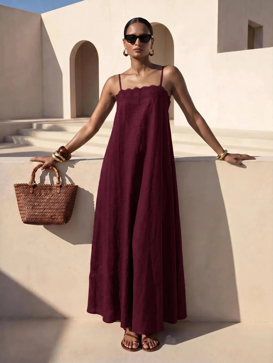 Vestido Longo Solto de Alças Finas com Babado - La Lecce