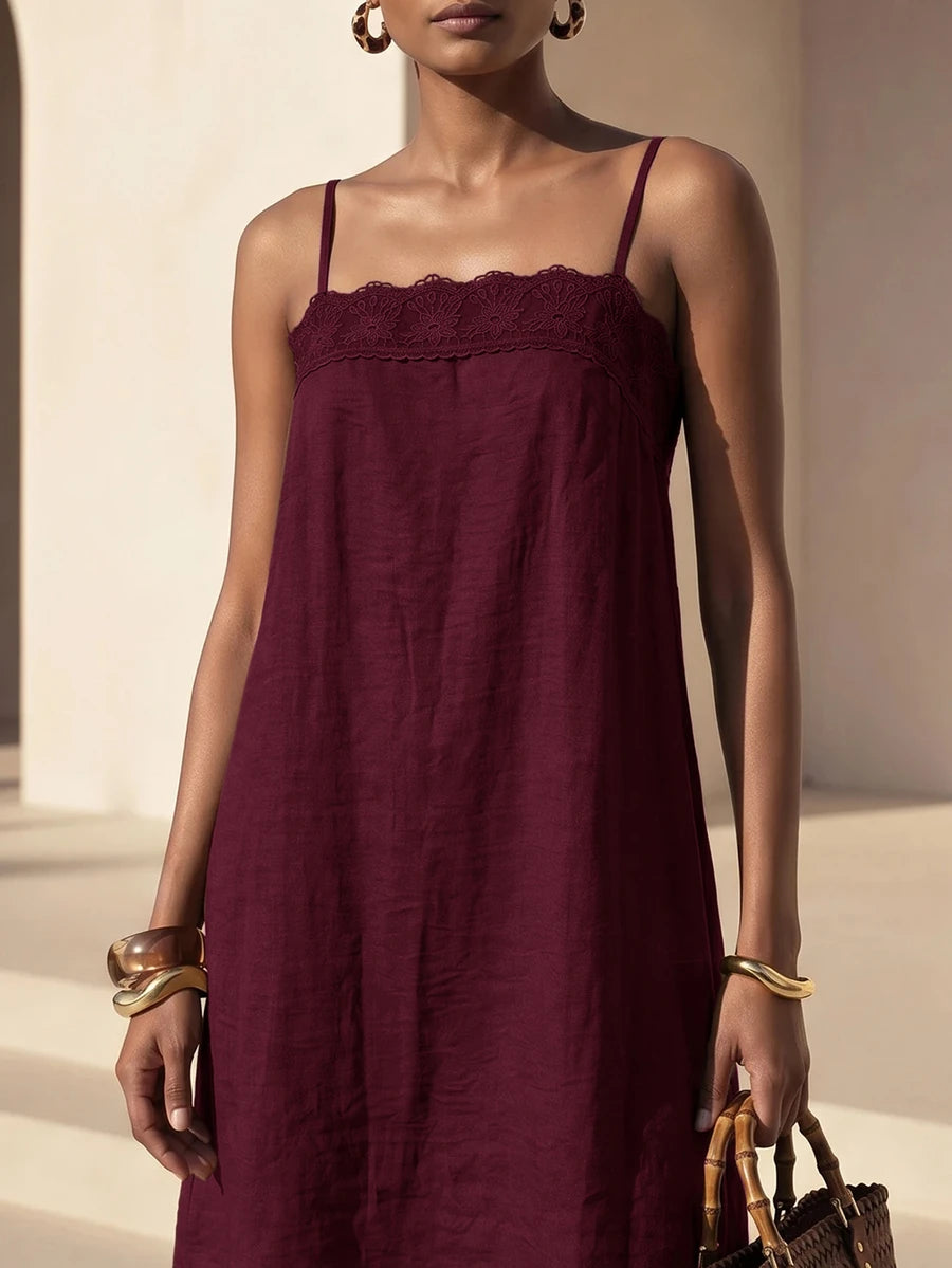 Vestido Longo Solto de Alças Finas com Babado - La Lecce