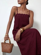 Vestido Longo Solto de Alças Finas com Babado - La Lecce