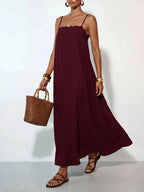 Vestido Longo Solto de Alças Finas com Babado - La Lecce