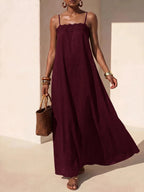 Vestido Longo Solto de Alças Finas com Babado - La Lecce