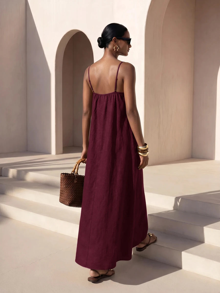 Vestido Longo Solto de Alças Finas com Babado - La Lecce
