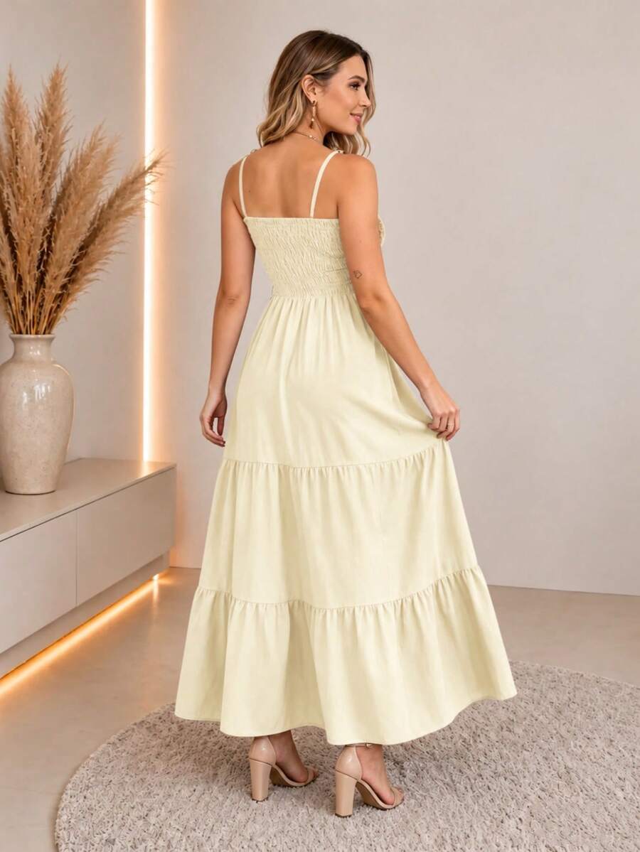 Vestido Longo Boho de Alças com Franzido em Camadas - La Lecce