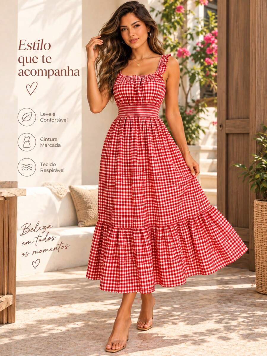 Vestido Midi Tomara que Caia com Saia em Camadas - La Lecce