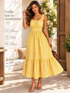 Vestido Midi Tomara que Caia com Saia em Camadas - La Lecce