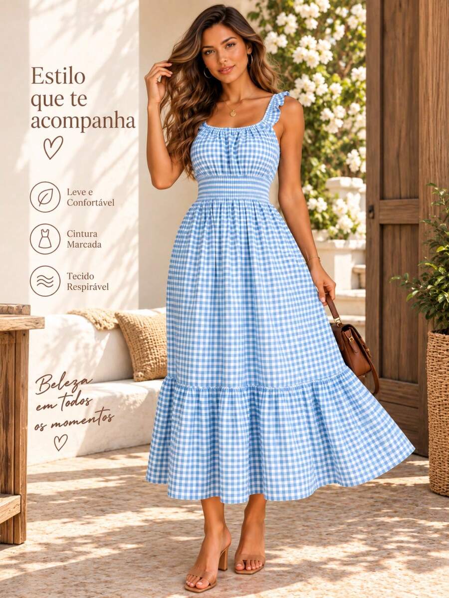 Vestido Midi Tomara que Caia com Saia em Camadas - La Lecce