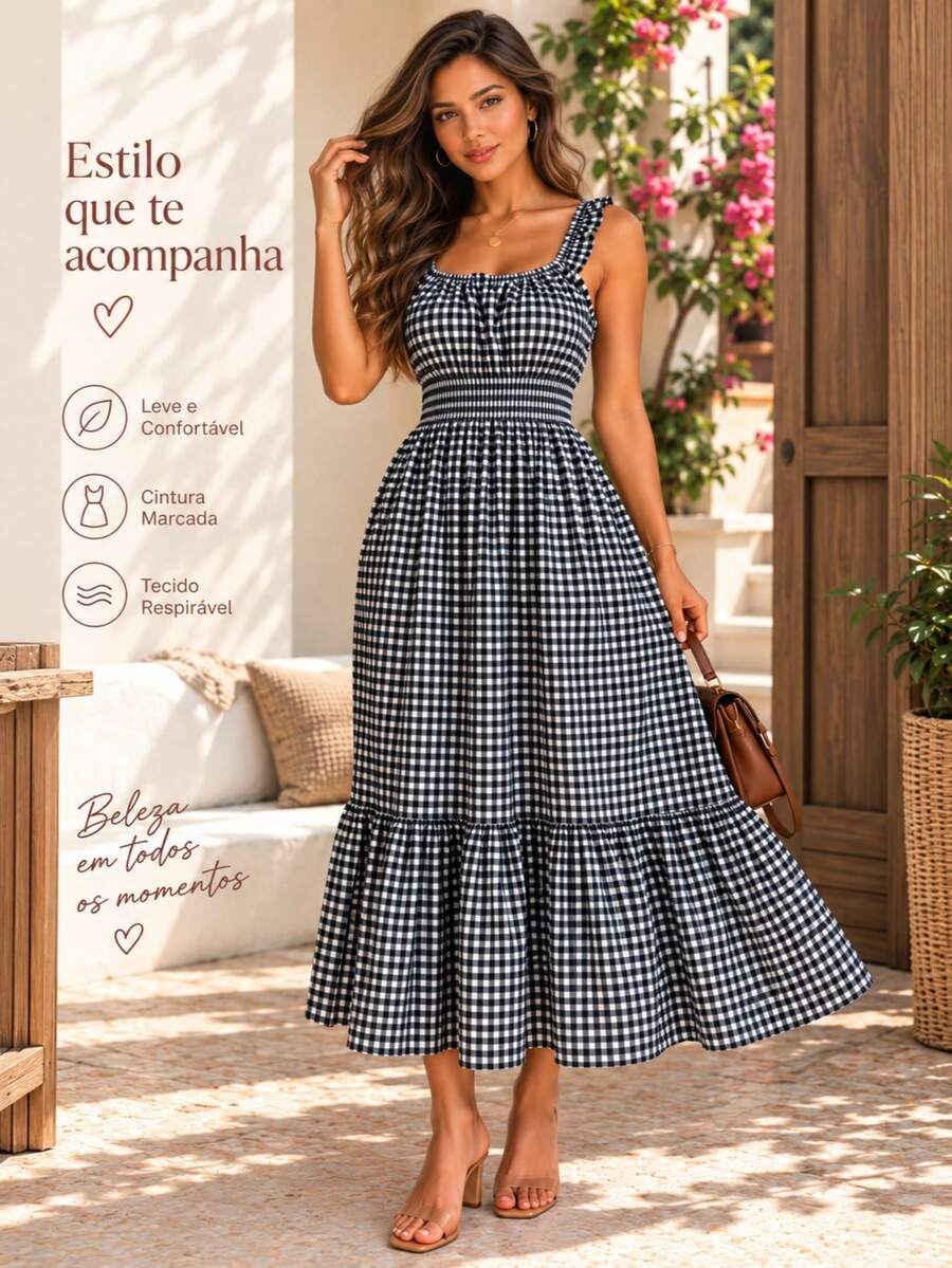 Vestido Midi Tomara que Caia com Saia em Camadas